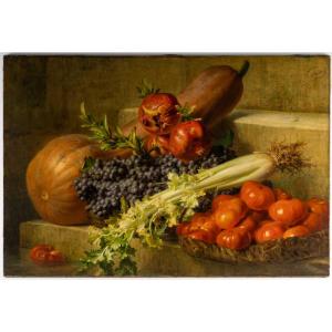 Corpet Charles-etienne (1831-1903), Oil On Canvas, "garden Vegetables", 19th Century.