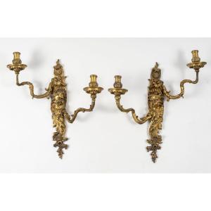 Pair Of Regency Style Wall Lights, Napoleon III Period, 19th Century