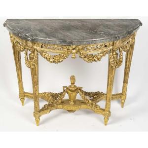 Large Console Table In Sculpted And Gilded Bronze, Louis XVI Period (1774-1789), 18th Century.