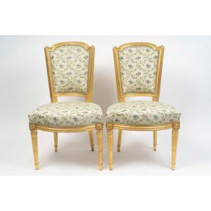 Pair Of Giltwood Chairs, Louis XVI Period (1774-1789), 18th Century.