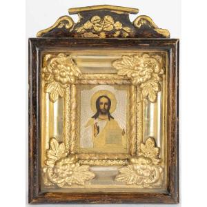 Icon Depicting Christ Pantocrator Blessing, Russia, 19th Century.