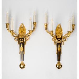 Pair Of Sconces 1st Empire Style (1804 - 1815). 19th Century.