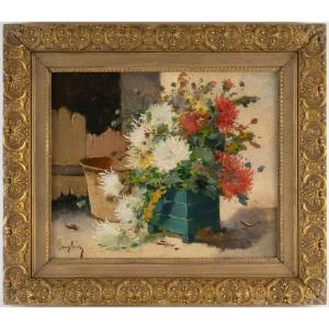 Eugène-henri Cauchois (1850–1911), Known As “langlois,” *bouquet Of Chrysanthemums*, 19th.