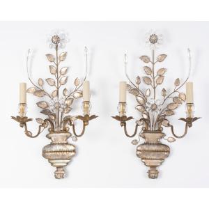 Pair Of Marguerite Sconces By Maison Baguès. 20th Century.