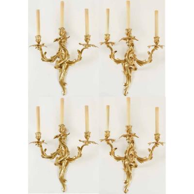 A Set Of Four Wall Lights In The Louis XV Style, Napoleon III Period (1848 - 1870).
