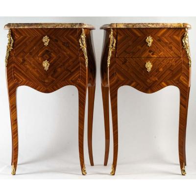 A Pair Of Bedside Tables In Louis XV Style.
