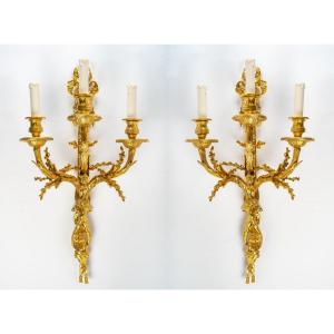 A Pair Of Wall-lights In Louis XVI Style Dated 1881.