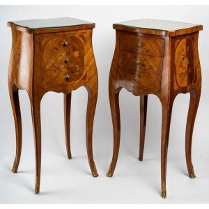 A Pair Of Bedside Tables In Louis XV Style.