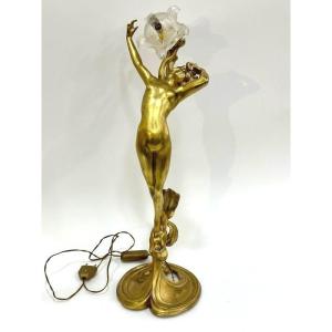 Bronze Lamp "art Nouveau Nymph"