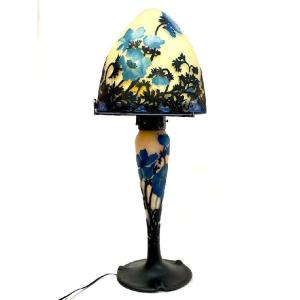 Muller Frères Lunéville Important Mushroom Lamp "blue Anemones"