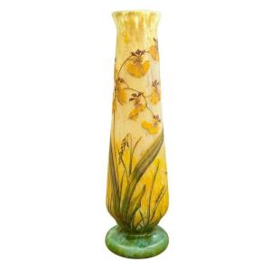 Daum Nancy Large Art Nouveau Vase "orchids And Ears Of Wheat"