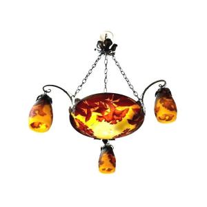Daum Nancy Art Nouveau Chandelier "cockscombs"
