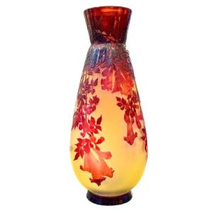 Emile Gallé Important Art Nouveau Vase "red Bignones"