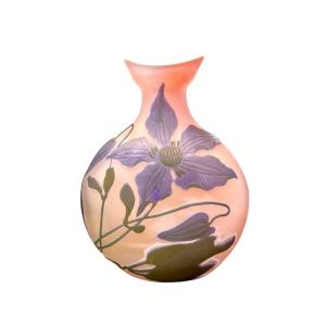 Emile Gallé Art Nouveau Gourd Vase "clematis"