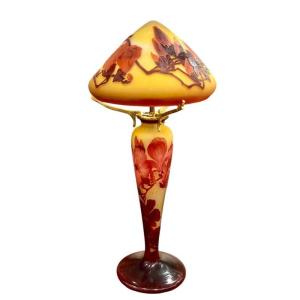 Emile Gallé Large Art Nouveau Mushroom Lamp "magnolias"