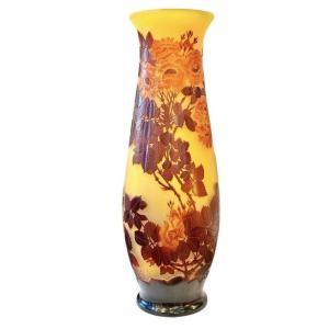 Emile Gallé Large Art Nouveau Vase "with Roses"