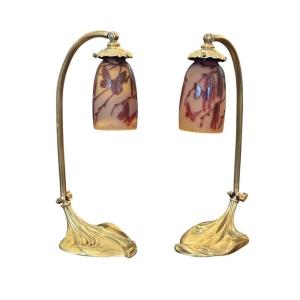 Paul Nicolas Pair Of Art Nouveau "butterfly" Lamps