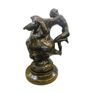 Jean Coulon Art Nouveau Bronze Sculpture "vine Leaves And Nymphs"