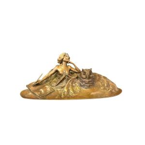 Franz Bergman Art Nouveau Bronze Inkwell From Vienna