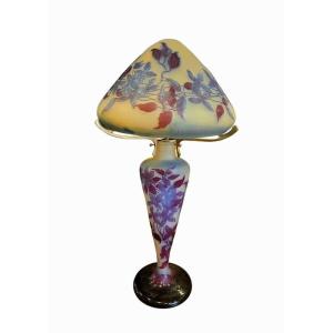Emile Gallé Large Art Nouveau Mushroom Lamp "blue Clematis"
