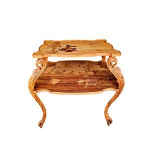 Emile Gallé Art Nouveau Tea Table "butterfly And Gallé Vases"