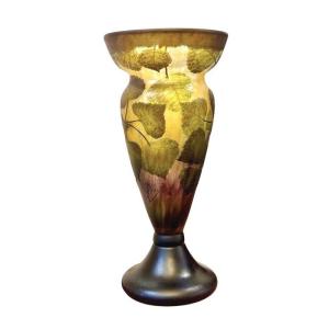 Daum Nancy Art Nouveau Vase "poplar Leaves"