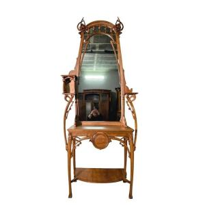 Louis Brouhot Large Art Nouveau Console "with Irises"