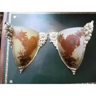 Emile Gallé Art Nouveau Wall Lights
