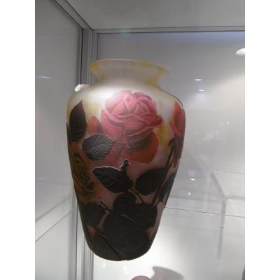 Vase With Roses Muller Freres Luneville