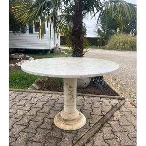 Marble And Alabaster Pedestal Table 