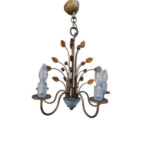 Florentine Chandelier In Glass And Gilded Metal By Banci Firenze 