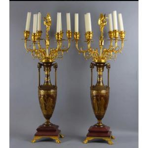 Pair Of Candelabra Cahieux Henry (1825-1854) And Ferdinand Barbedienne (1810-1892)
