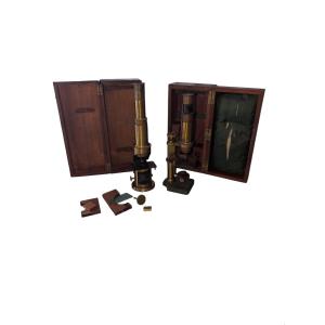 Lot Of Two 19th Century Microscopes, One Of Which Was Signed Hartnack O.
