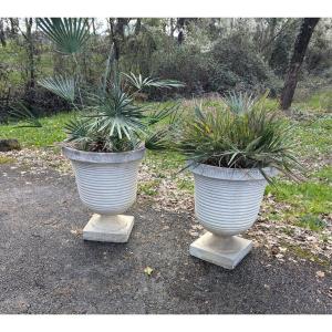 Pair Of Ribbed Planters From The 1930s