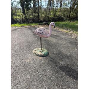 Large Pink Flamingo Concrete And Metal 20th Century