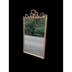 Large 19th Century Gilded Mirror With Ribboned Pediment