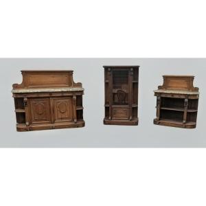 Louis XVI Dining Room Set By Jauvert & Alet - Oak Sideboard, Sideboard And Display Cabinet