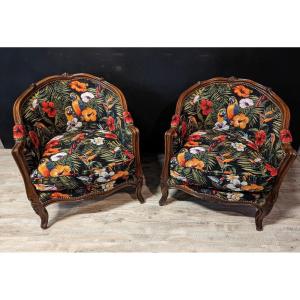 Pair Of Bergère Style Louis XV Rocaille