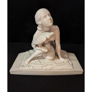 Art Deco Woman Earthenware Signed Bohumil Rezl