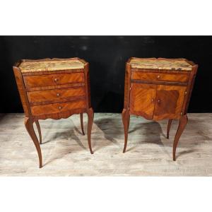 Pair Of Louis XV Style Bedside Tables In Rosewood Marquetry