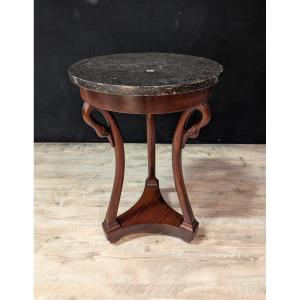 Empire Style Tripod Pedestal Table In Mahogany With Swan Neck Legs