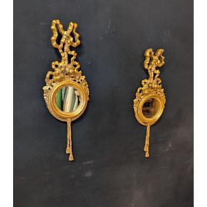 Pair Of Round Louis XVI Style Giltwood Mirrors