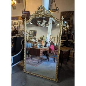 Very Large Louis XVI Style Mirror In Wood And Gilded Stucco With Gold Leaf