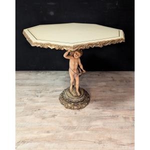 Venetian Pedestal Table In Painted And Polychromed Wood