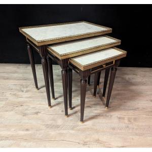 Set Of Three Mahogany And Marble Nesting Tables