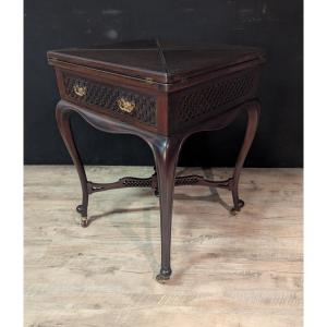 Louis XV Style Mahogany Handkerchief Game Table With Asian-inspired Decor