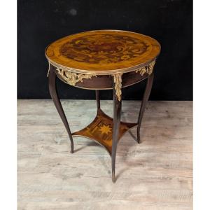 Louis XV Style Pedestal Table, Floral Marquetry
