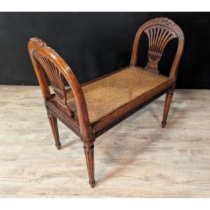 Louis XVI Style Walnut Bench With Cane Seat