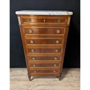 Louis XVI Style Mahogany Chest Of Drawers With Marble Top