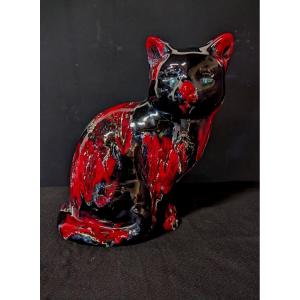 Glazed Ceramic Cat Signed Vallauris